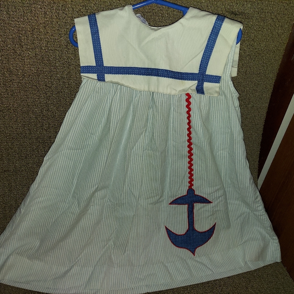 blue and white sailor dress samara 65% polyester 35% cotton size 5